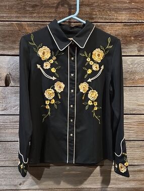 Scully Western Retro Vintage Style Embroidered Cowgirl Shirt Size Medium